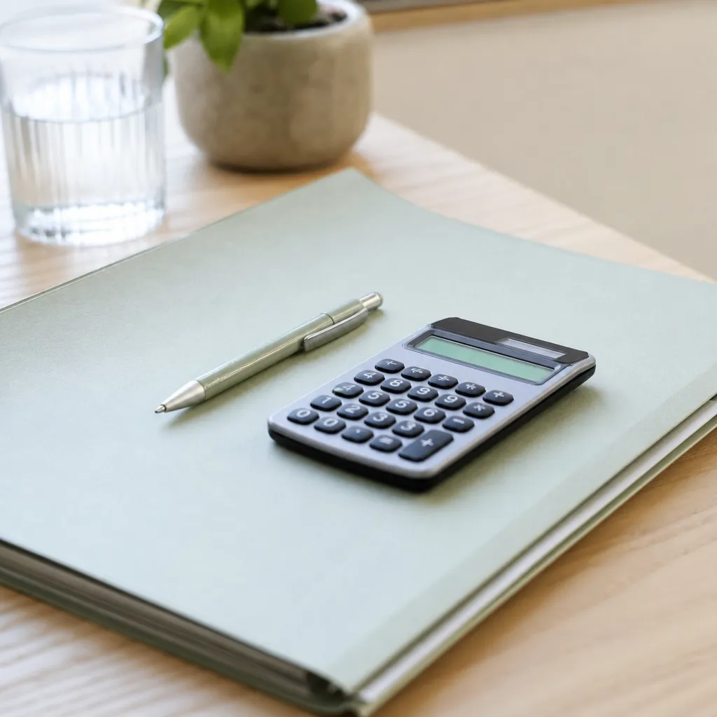 Calculatrice et dossier fermé, préparation d'une demande de devis de RC Pro infirmier